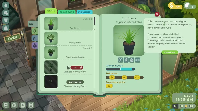 Leafy Corner watering mode showing white thirsty droplet and blue perfect water meter